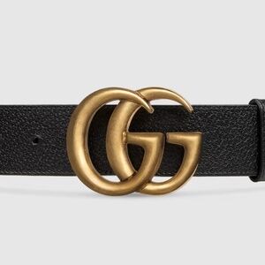 Gucci black leather brass double G belt